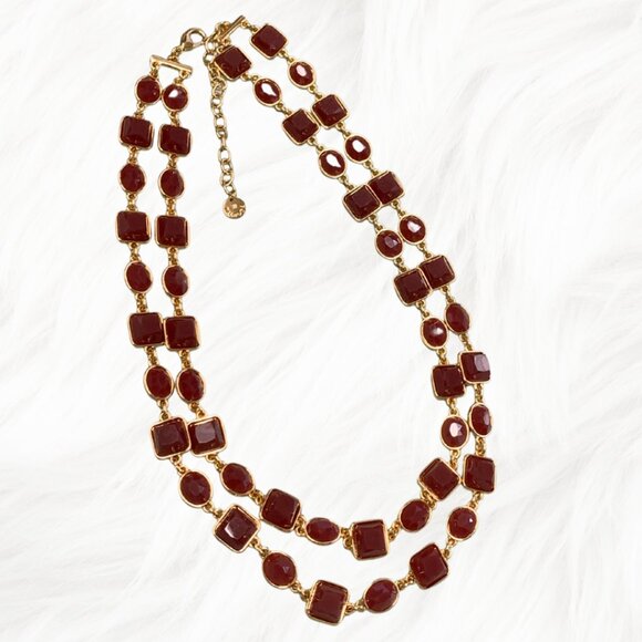 TALBOTS Burgundy Red Stones Two-Layer Stone Necklace Red 18" - Picture 1 of 7